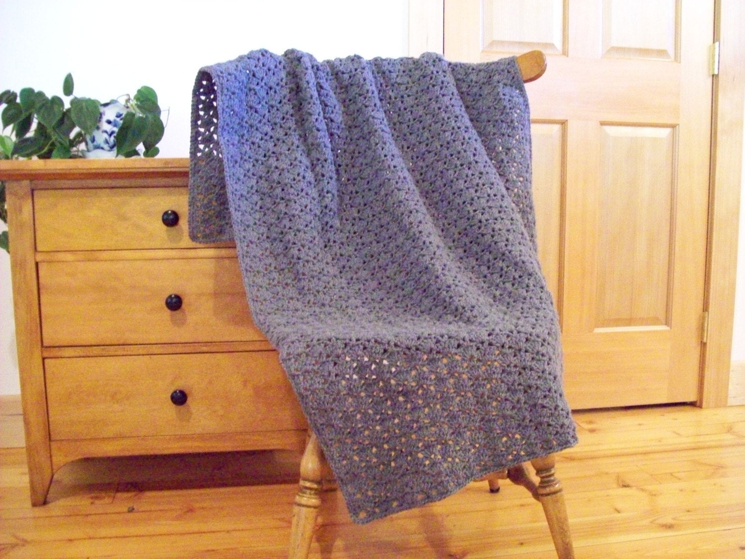 Crocheted Blanket Afghan Blanket Lap Blanket True gray, grey 54x40