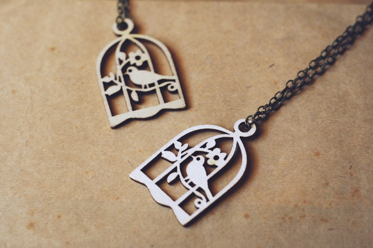 wooden bird cage necklace