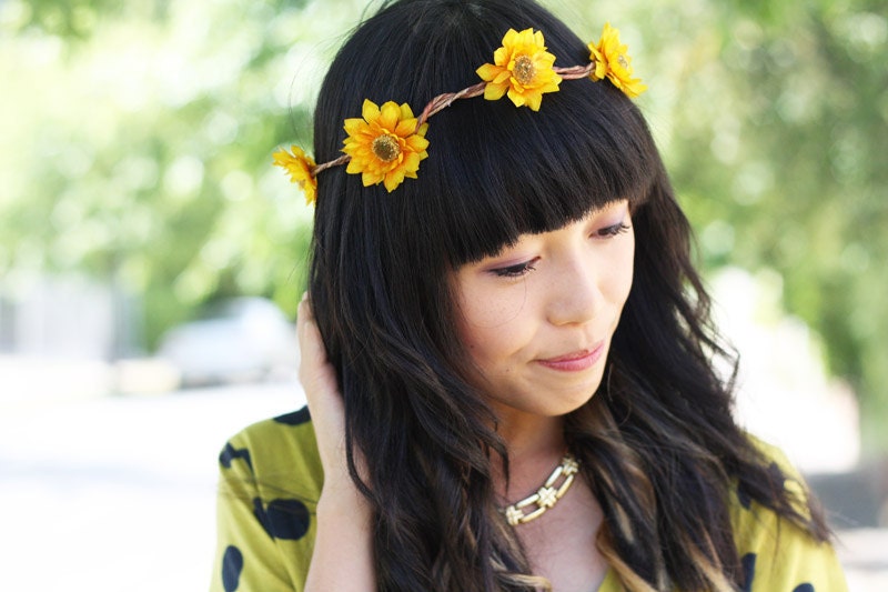 yellow sunflower hair crown // woodland collection