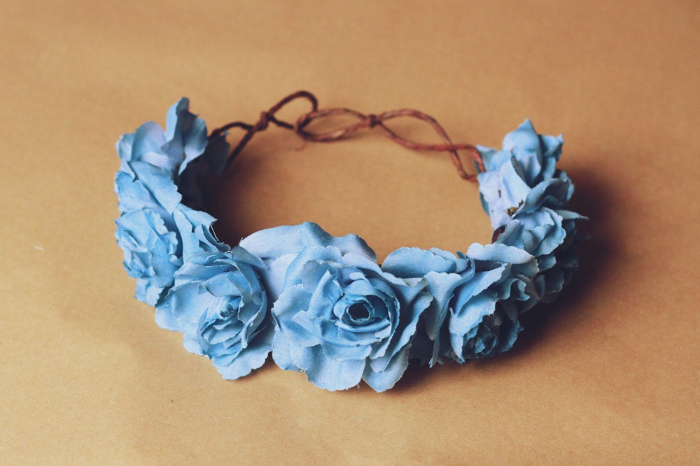 pastel blue Floral rose crown - santa monica, festival crown, woodland, nature, oversize, statement, headband, headpiece.