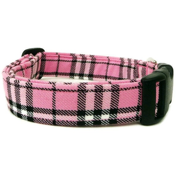 Pink Plaid Dog Collar - Pretty In Pink - Black Buckle