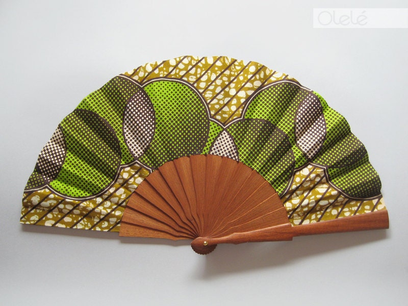 African wax print hand fan - Peridot Bubbles - 1AS - Olele African wax print hand fan - Peridot Bubbles - 1AS - Olele