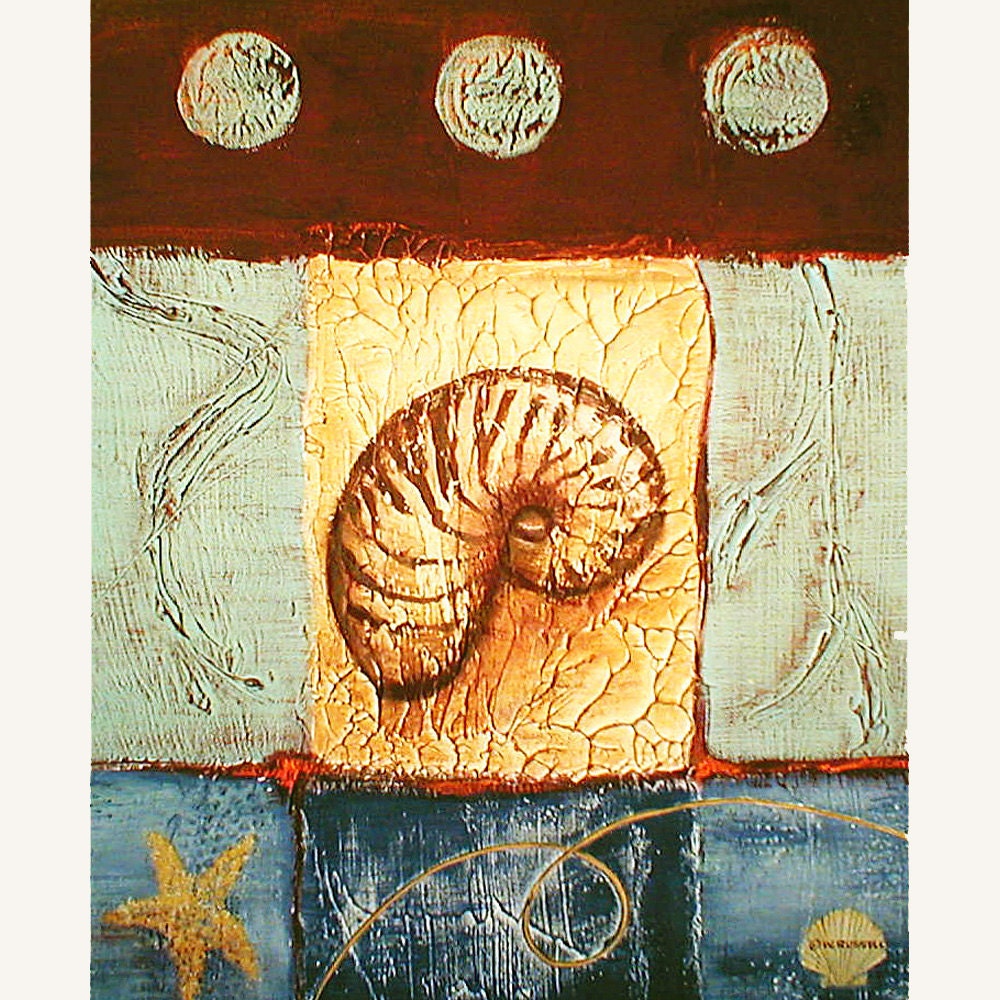 Original Coastal Painting Nautilus Shell