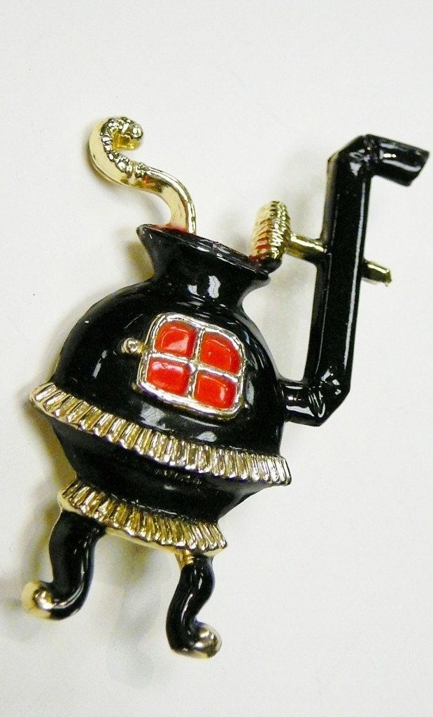 Vintage Enamel Wood Stove Brooch Pin