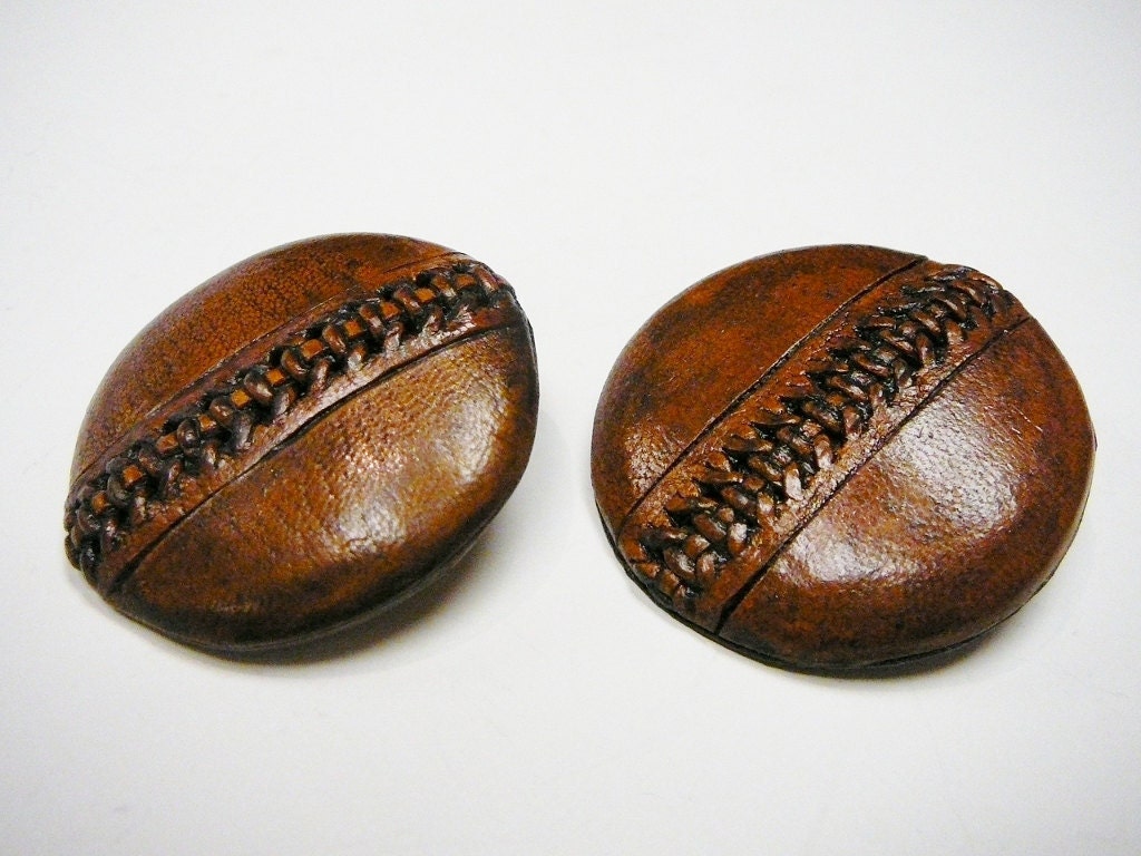 Vintage Big Bold Pleather Football looking Disc Earrings