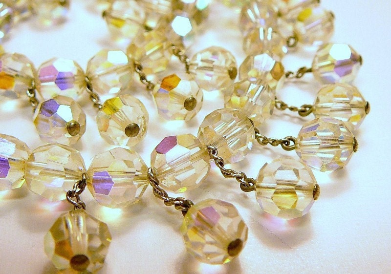 Vintage 16 inch Choker Necklace with Dangling Crystal Beads