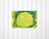 Art Print of Original Watercolor Painting Fresh Lemon Kitchen Art Made in Israel - nesaquarelle