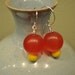 SIX DOLLAR earrings FuNkY round tangerine acrylic Czech Swirl Silver plated Ear Wire