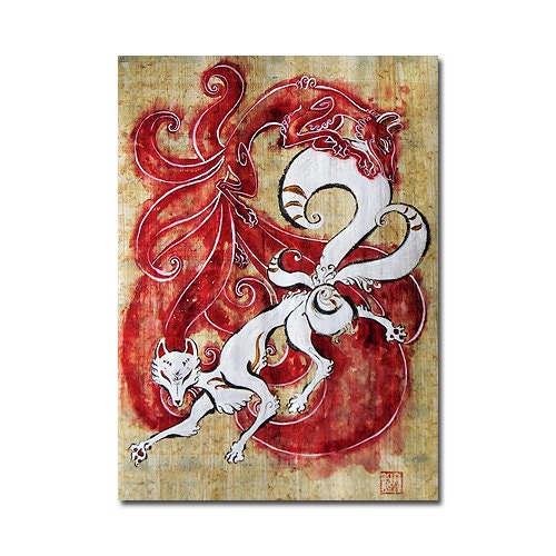 Two Japanese Kitsune Original Painting on by MaliceInUnderlandArt