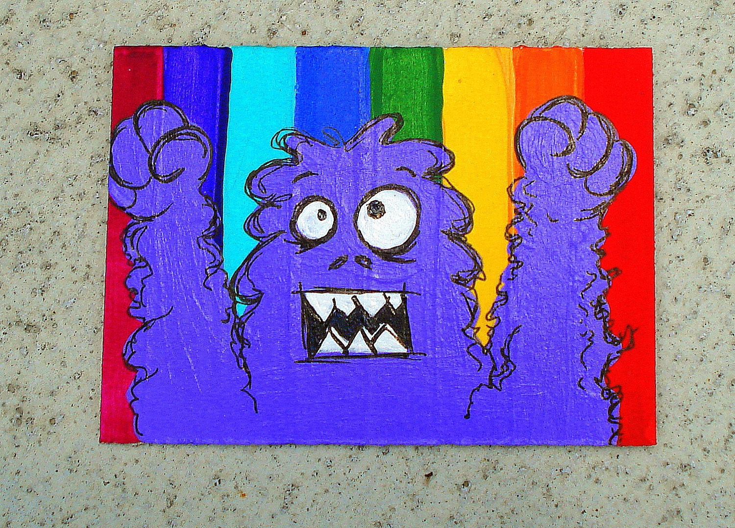ACEO Rainbow Purple Monster Original Hand painted Trading card