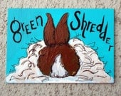 Bunny Shredder ACEO hand painted ORIGINAL The Green way to Shred