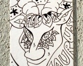 Paint by number ACEO vintage ram taurus inspired from a vintage fabric print ACEO Original Trading Card