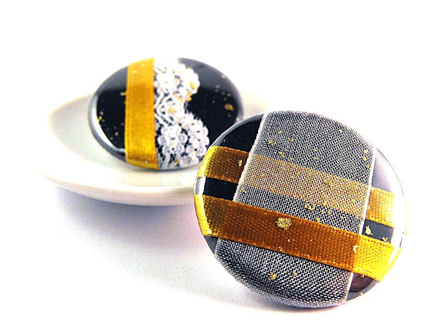 Pinback buttons, badges - Black and Gold (set of 2), Original Design, OOAK, 1.5 inches -38mm in diameter.