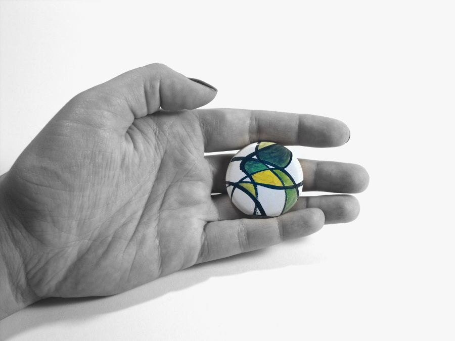 Pinback button, badge, brooch - Green Mosaic , Original Design, OOAK, 1.5 inches -38mm in diameter.