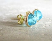 Marine Blue Crystal Stud Earrings // Gold Filled Wire Wrapped Posts