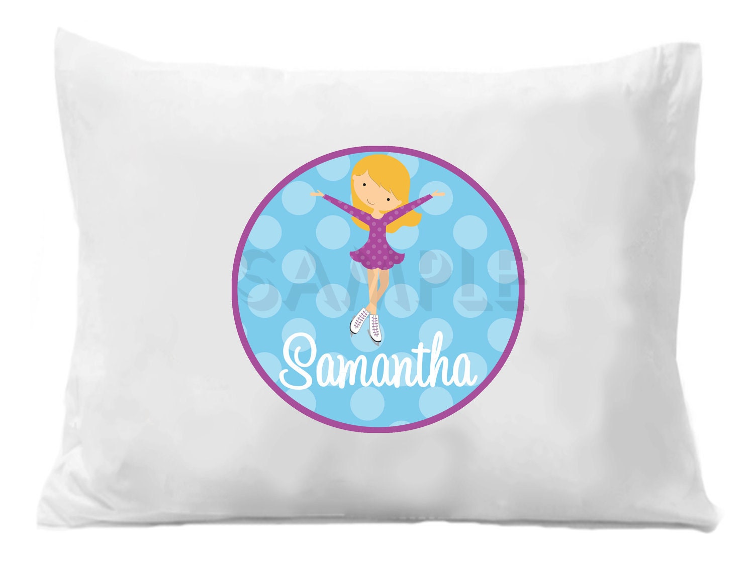 Ice Skating Personalized Pillow Case Purple Polka Dot Il_570xn