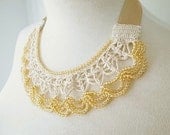 Crochet Lace Jewelry (Moon Light) Statement Necklace, Fiber Art Jewelry