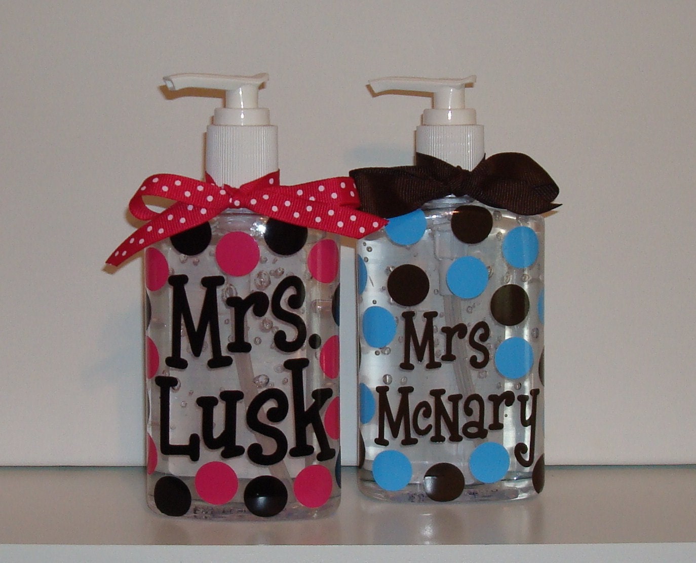 SET OF 2 personalized polka dot hand sanitizer  8 oz. wedding gift teacher shower GIFT