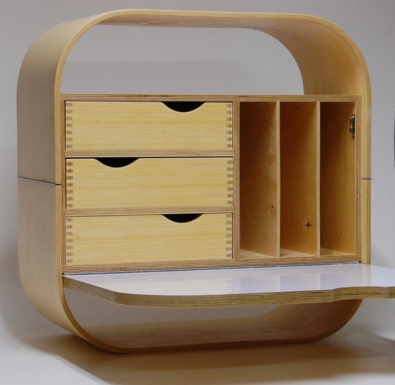 Desk, wall mounted mail sorting cabinet