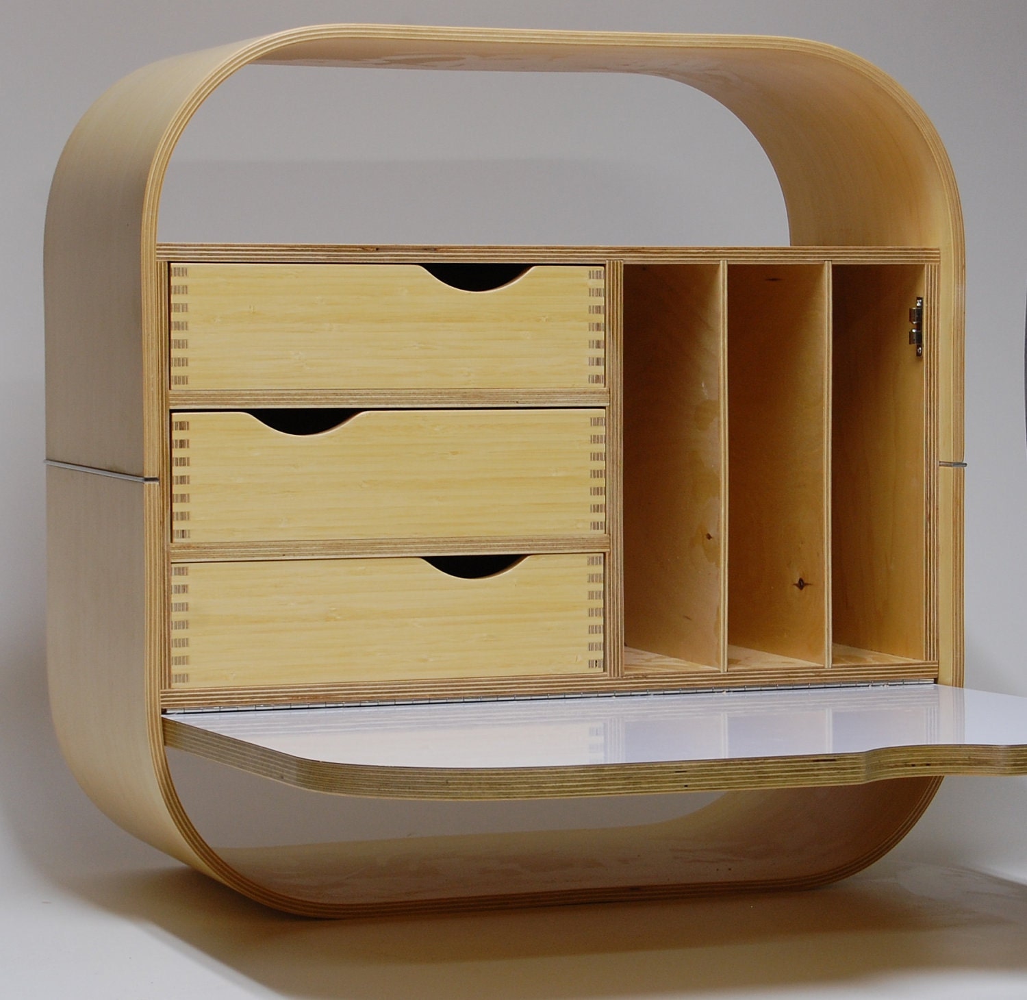 Desk, wall mounted mail sorting cabinet