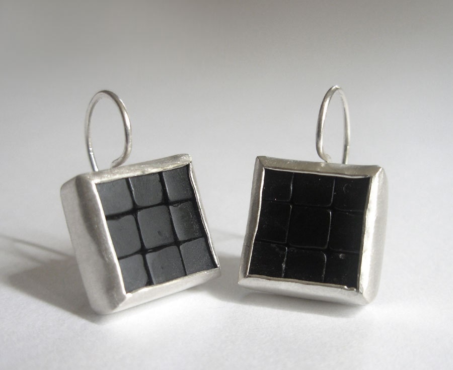 Mosaic Earrings - Onyx Silver
