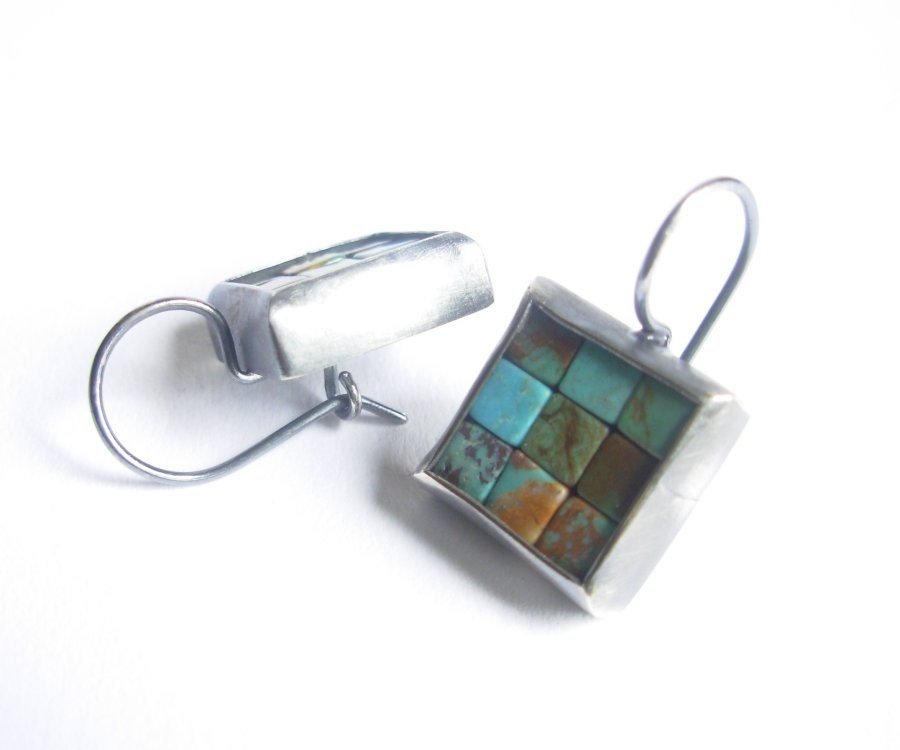 Mosaic Earrings - Turquoise Oxidized Silver