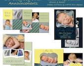 Save BIG with FINN Collection Baby Boy Birth Announcments - Perfect for Photographers - 5x7 Flat - Two Sided -