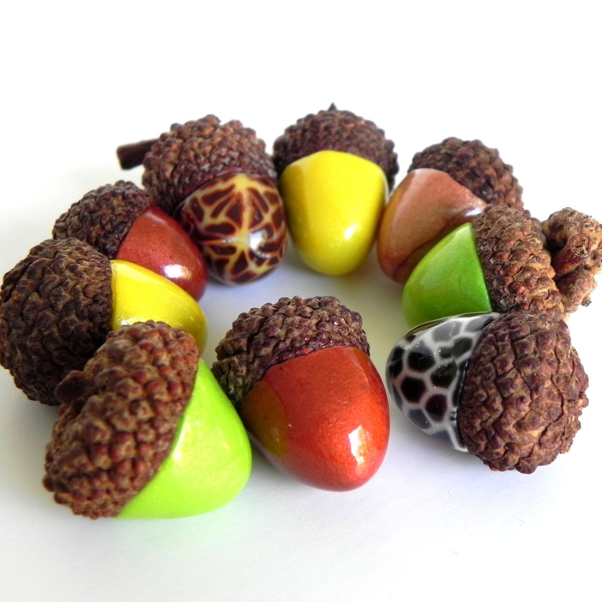 Acorn Decorations - Funky Acorn Mix - Polymer Clay