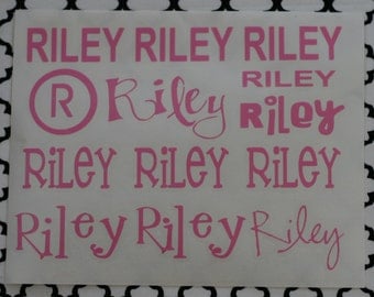 Two Personalized Vinyl Name Sheets (Pick GIRLY or BOYISH) with MONOGRAM