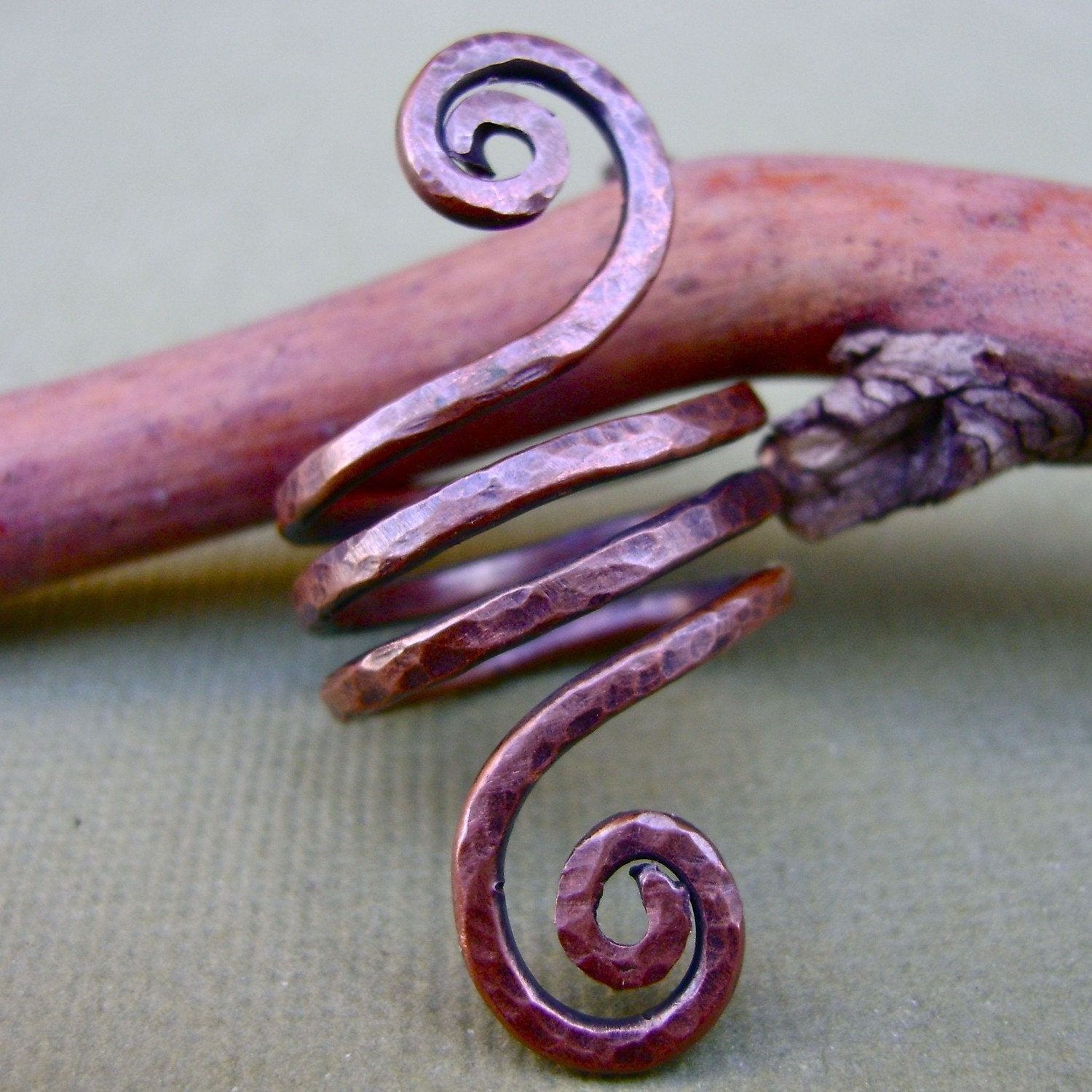 Hammered Copper Spiral Double Wrap Ring. Chunky Tribal Collection. Jewelry by FullSpiral on Etsy