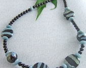 Black and Light Blue Kazuri Beaded Necklace Set