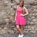 Jessica, French Vintage, Pink Polka Dot Mini Dress with Low Scoop Back from Paris
