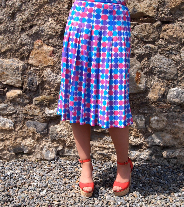 Renée, French Vintage, Purple Polka Dot Midi Skirt from Paris