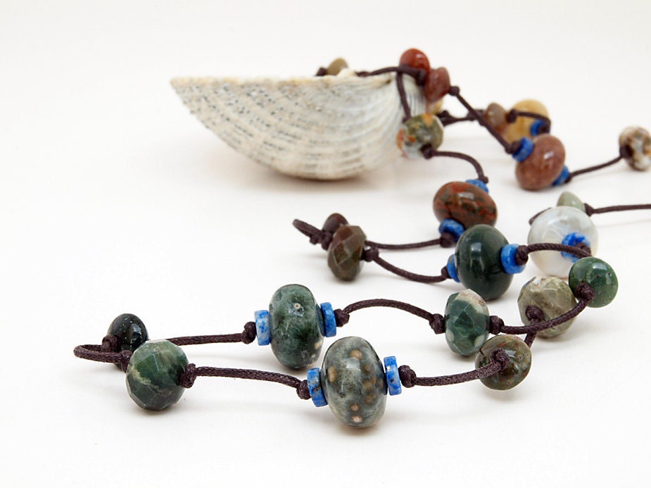Shore and Sky - Ocean Jasper and Denim Lapis Lazuli necklace (remade)