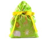 ON SALE - Organic Cotton Gift Bag for Baby Shower or Child Birthday Lime Green with Jungle Animals