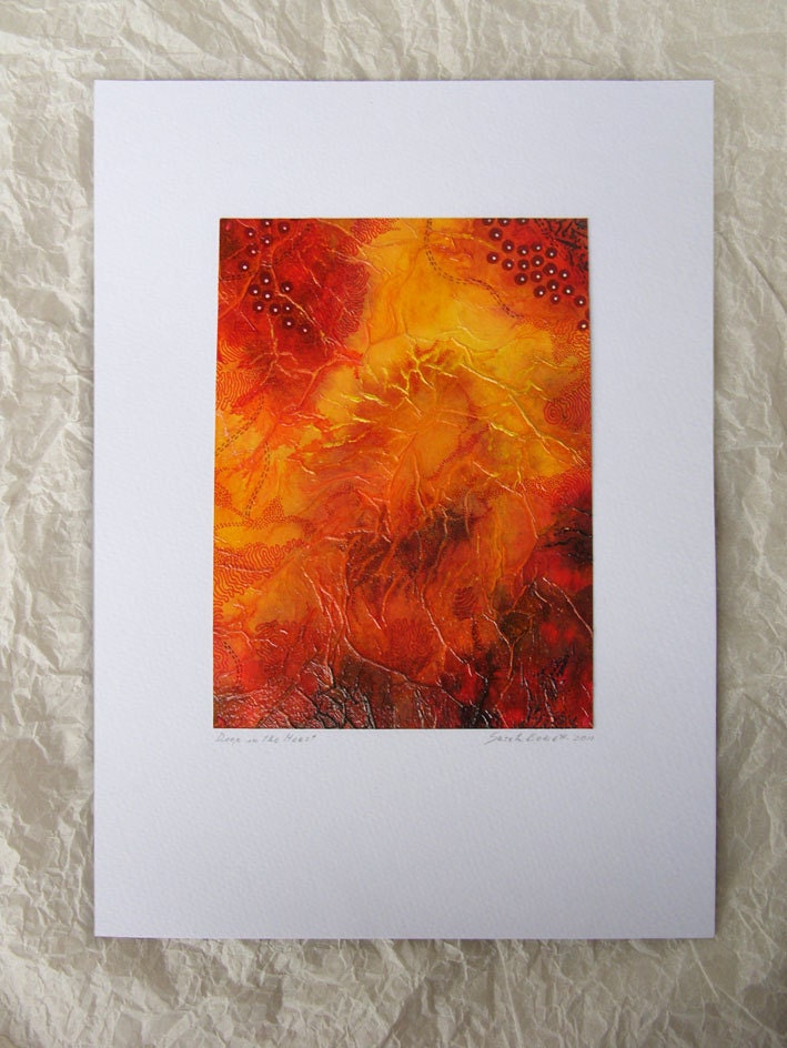 Original Painting, art, watercolor, Orange, Contemporary Abstract -Deep in the Heart