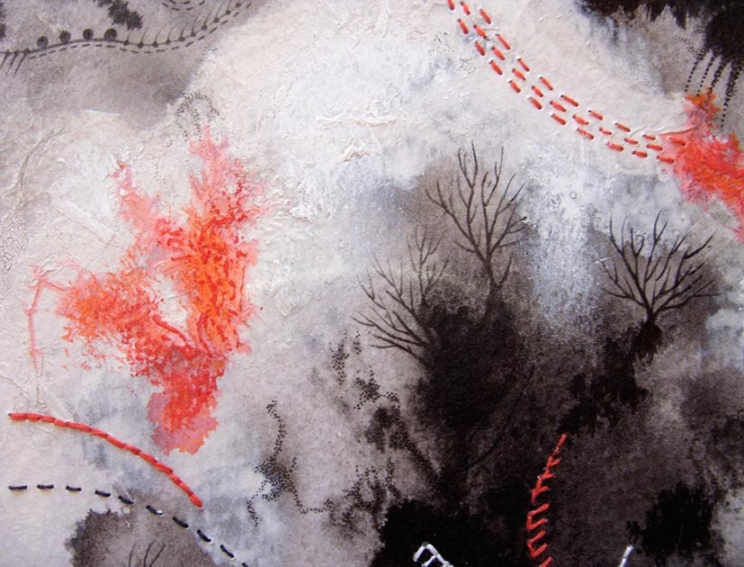 Original painting Abstract  Black and white  watercolor collage mixed media - Fight