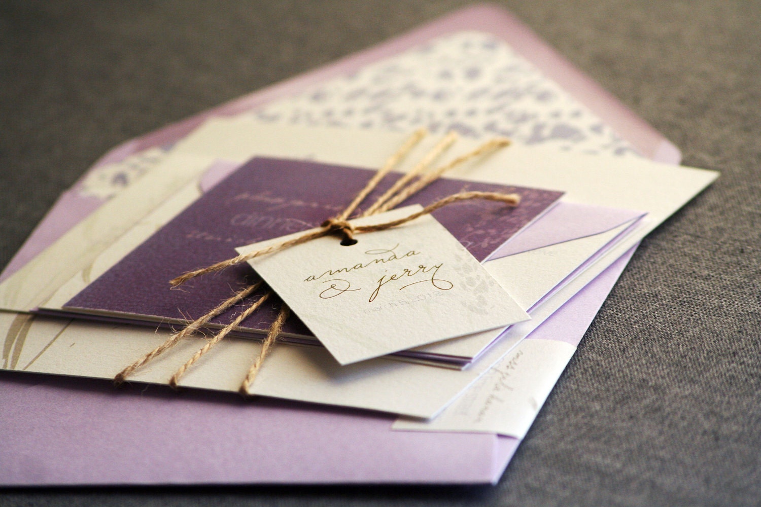 Graceful Botanic Floral Wedding Invitation shown in Lavendar, Eggplant and TaupeBuild-Your-Invite Collection - SAMPLE