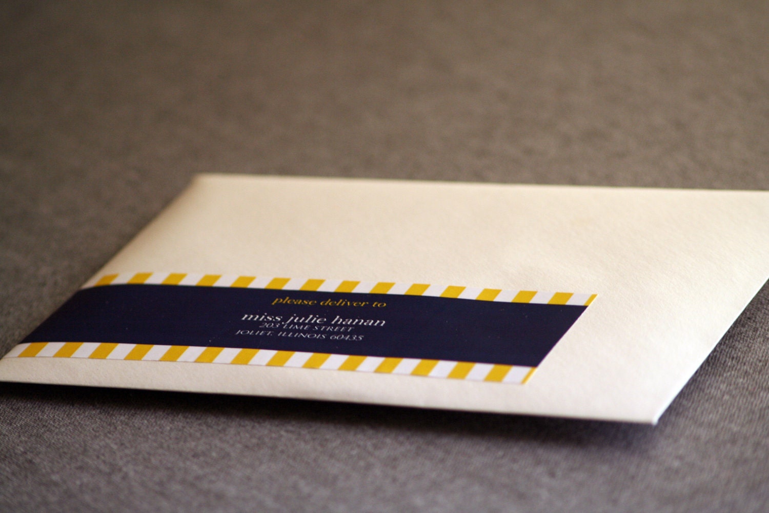 Preppy Chic Striped Wedding Invitation shown in Navy Blue, Yellow and White, Build-Your-Invite Collection - DEPOSIT