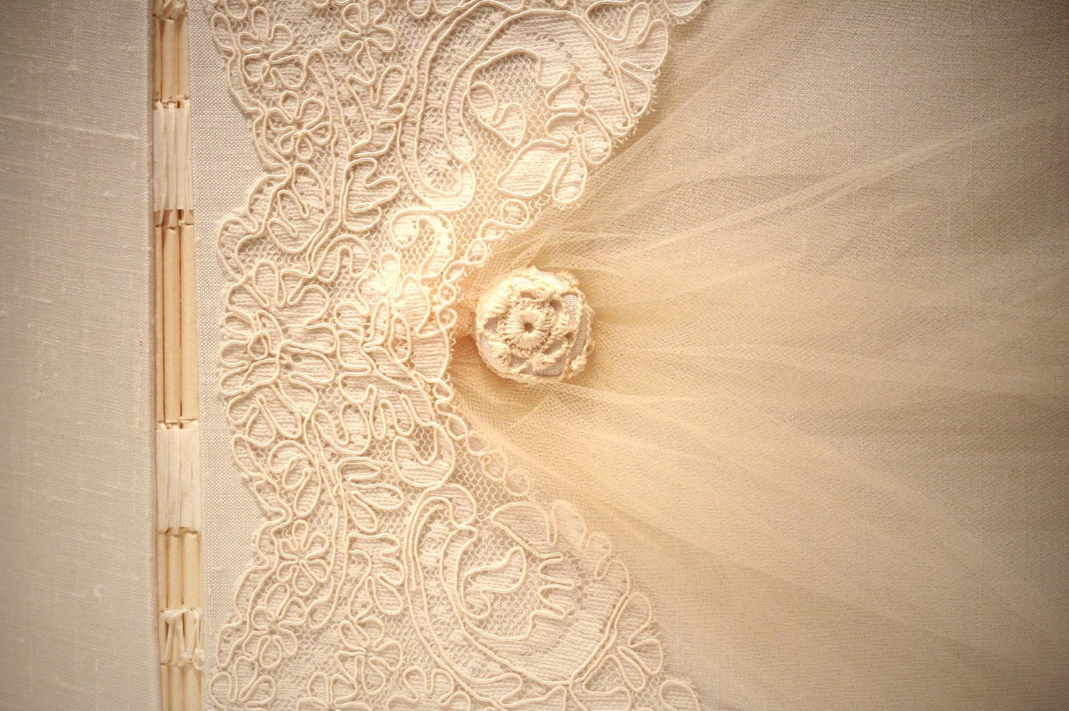 Personalized Wedding GuestBook, photo guestbook,  Ivory on White, Alencon Lace