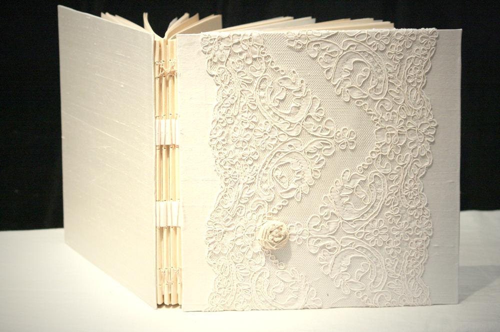 Wedding Guest Book, Photo Guest Book, Memory book, Custom, Personalized, Double Alencon Lace, Glassine.