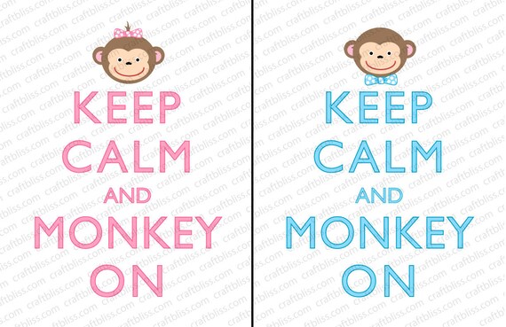 Decorative Boy and Girl Monkey On Keep Calm and Carry On Inspired ~ INSTANT Digital Download ~ Baby Nursery Decor Il_570xn