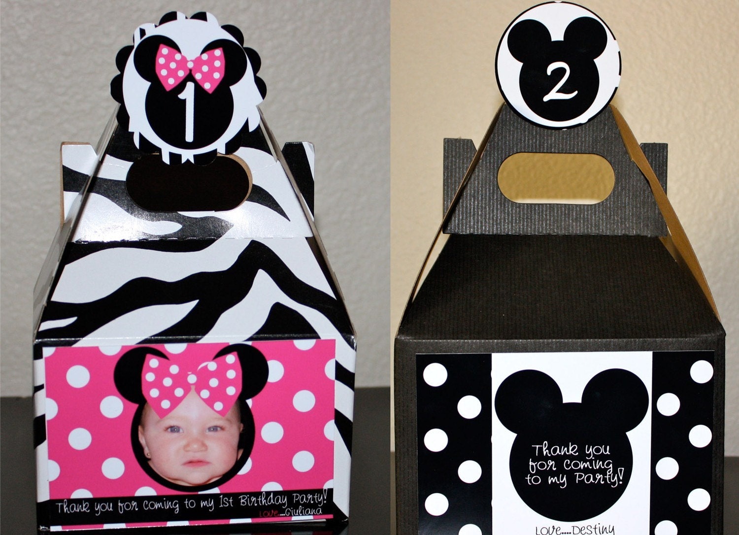 10 Zebra Hot Pink Minnie Mouse and 10 Black and White Polka Dot Mickey Party Favor Boxes (20 Total) Il_170x135