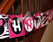 Minnie Diva Birthday Banner (Zebra and Hot Pink)