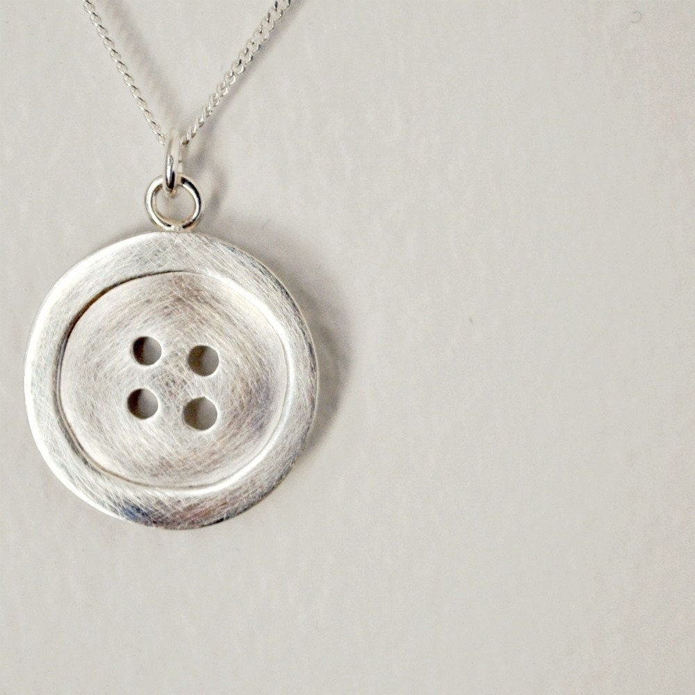 Silver Button Necklace - Handmade Pendant with Chain in Sterling Silver - Arts & Crafts - Gift for the Crafty Person