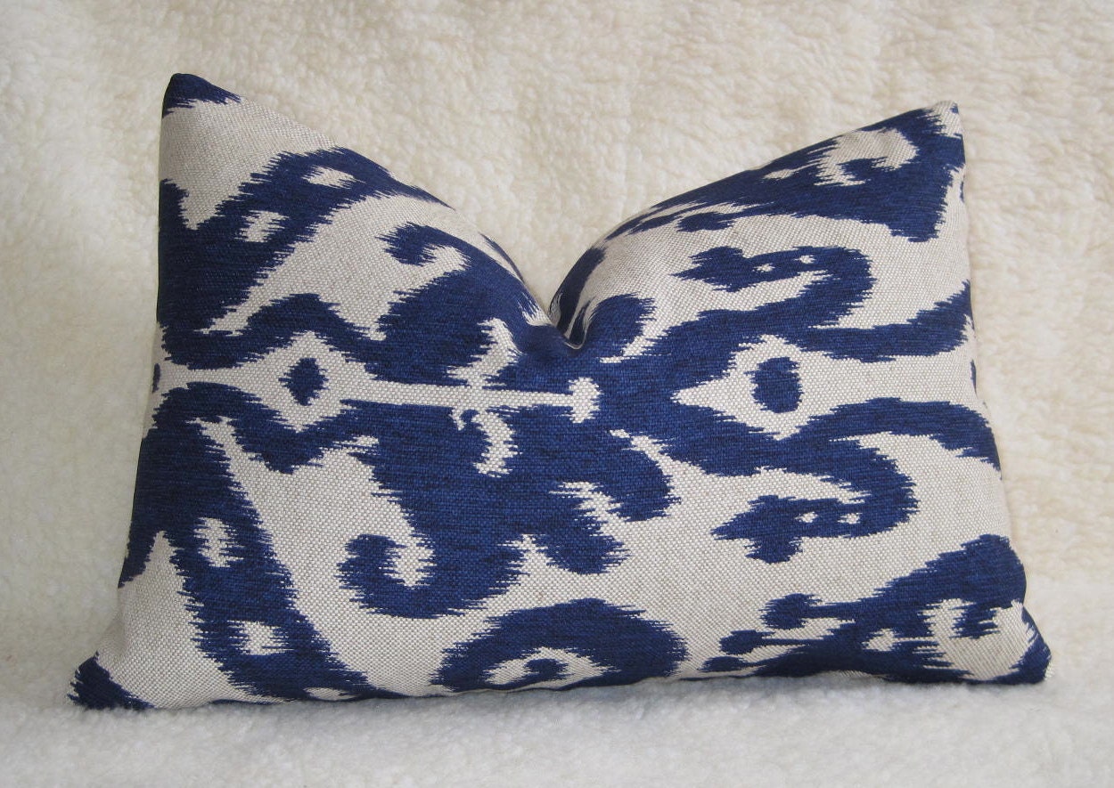 Ikat Decorative Designer Lumbar Pillow - Navy Blue Linen - 12x18 inch - IKAT - Accent Pillow - Designer Pillow - Decorative Pillow - Linen