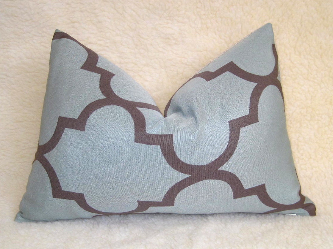 Moroccan Quatrefoil Lattice Designer Pillow - Teal - Taupe - 12x18 inch - Lattice Pillow - Lumbar Pillow - Accent Pillow - Cover