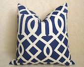 Imperial Trellis Designer Pillow - 18 inch - Blue and Ivory - Indoor Outdoor Pillow - Trellis Pillow - Lattice Pillow - Throw Pillow