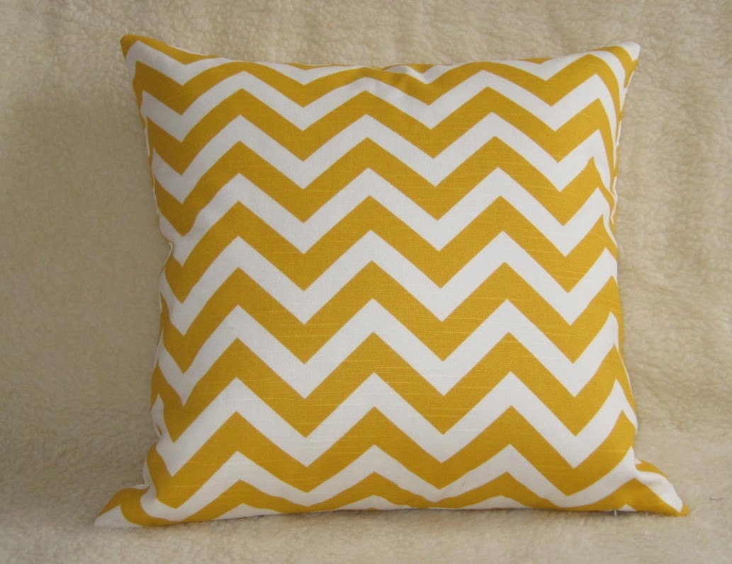 Chevron Print Designer Pillow / Sunshine Yellow / 18 inch / Zipper Enclosure / Pattern on both sides