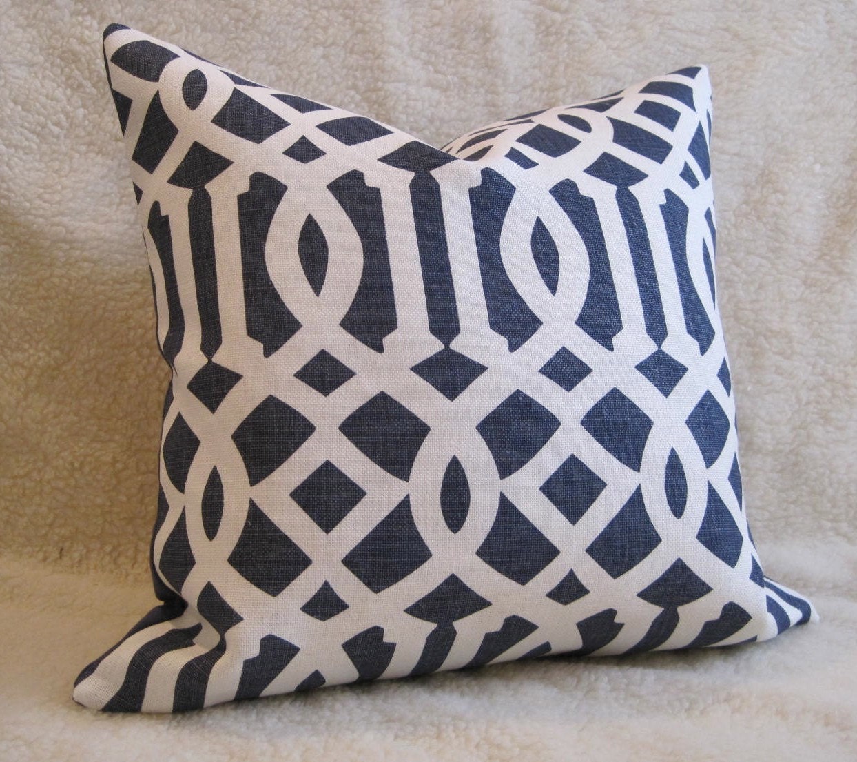 Schumacher Imperial Trellis / Kelly Wearstler Linen Pillow / Navy / 14x20 inch